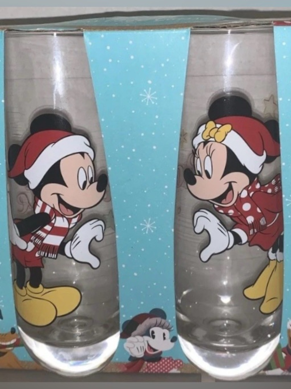 🎄🧑🎄 Disney Mickey & Minnie Mouse Christmas Stemless 9 oz Flute Glasses Santa